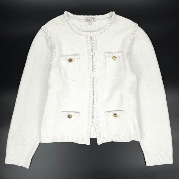 J. Crew Sweaters - J CREW Odette sweater lady jacket cotton-blend bouclé White Old Money Preppy XXL